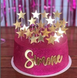 Topo Luxo - Topo Nome e Estrelas em Lamicote Lamicote 255 G  Dourado / Prata / Rose  Brilhoso Produzimos em diversas cores (consultar via chat)