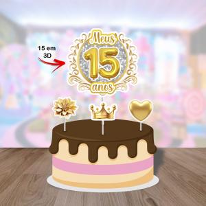 Topo Tradicional sem Personalização Meus 15 anos Papel Fotográfico 180 G Tamanho de 15 a 25 cm   Brilhoso 