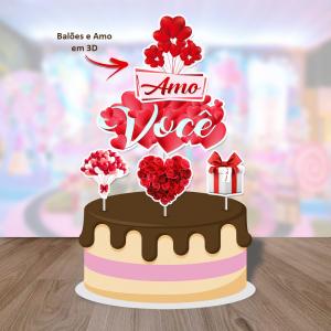 Topo Tradicional sem Personalização Amo Você Papel Fotográfico 180 G Tamanho de 15 a 25 cm   Brilhoso 