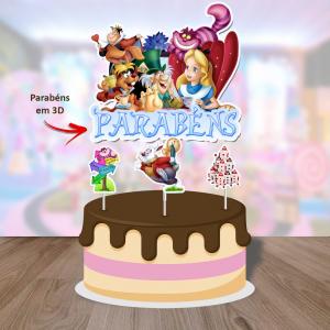 Topo Tradicional sem Personalização Alice Papel Fotográfico 180 G Tamanho de 15 a 25 cm   Brilhoso 